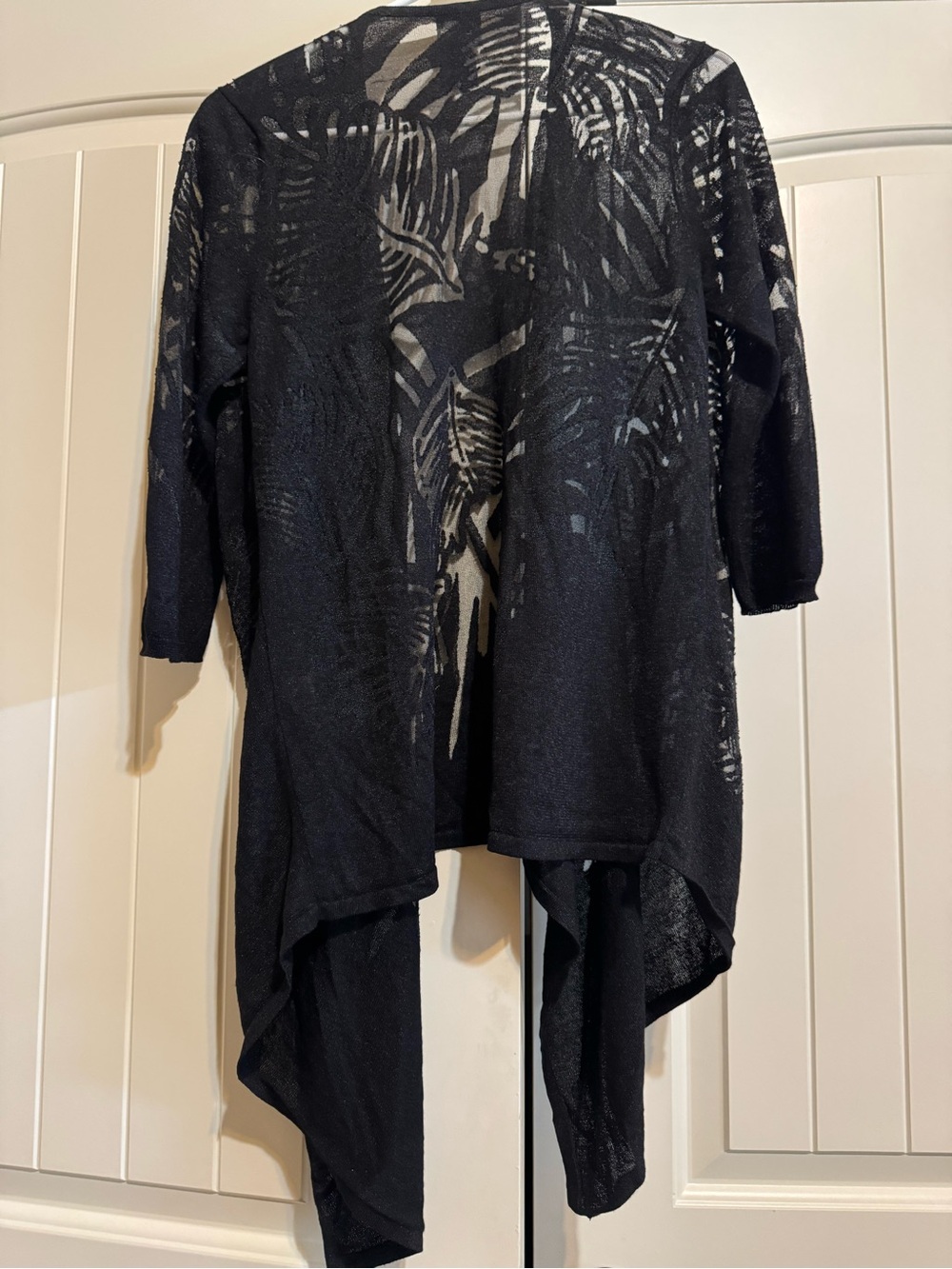 Women's Chico’s  Black Asymmetrical Sheer Knit kimono/jacket size 1